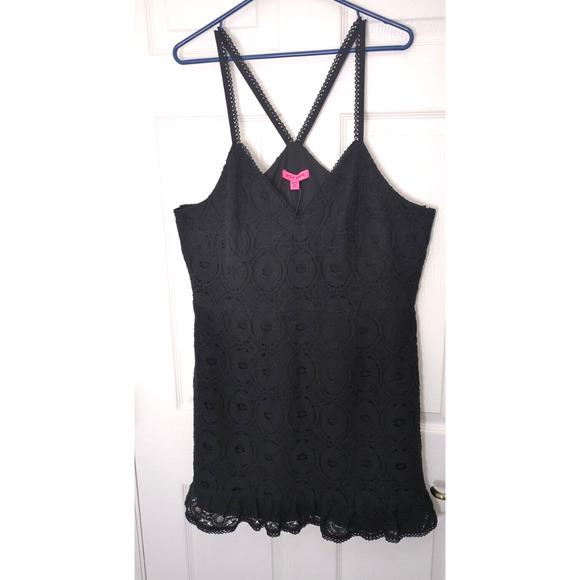 Betsey Johnson Lacy Mini Dress Black Cross Strap XXL - Picture 4 of 7